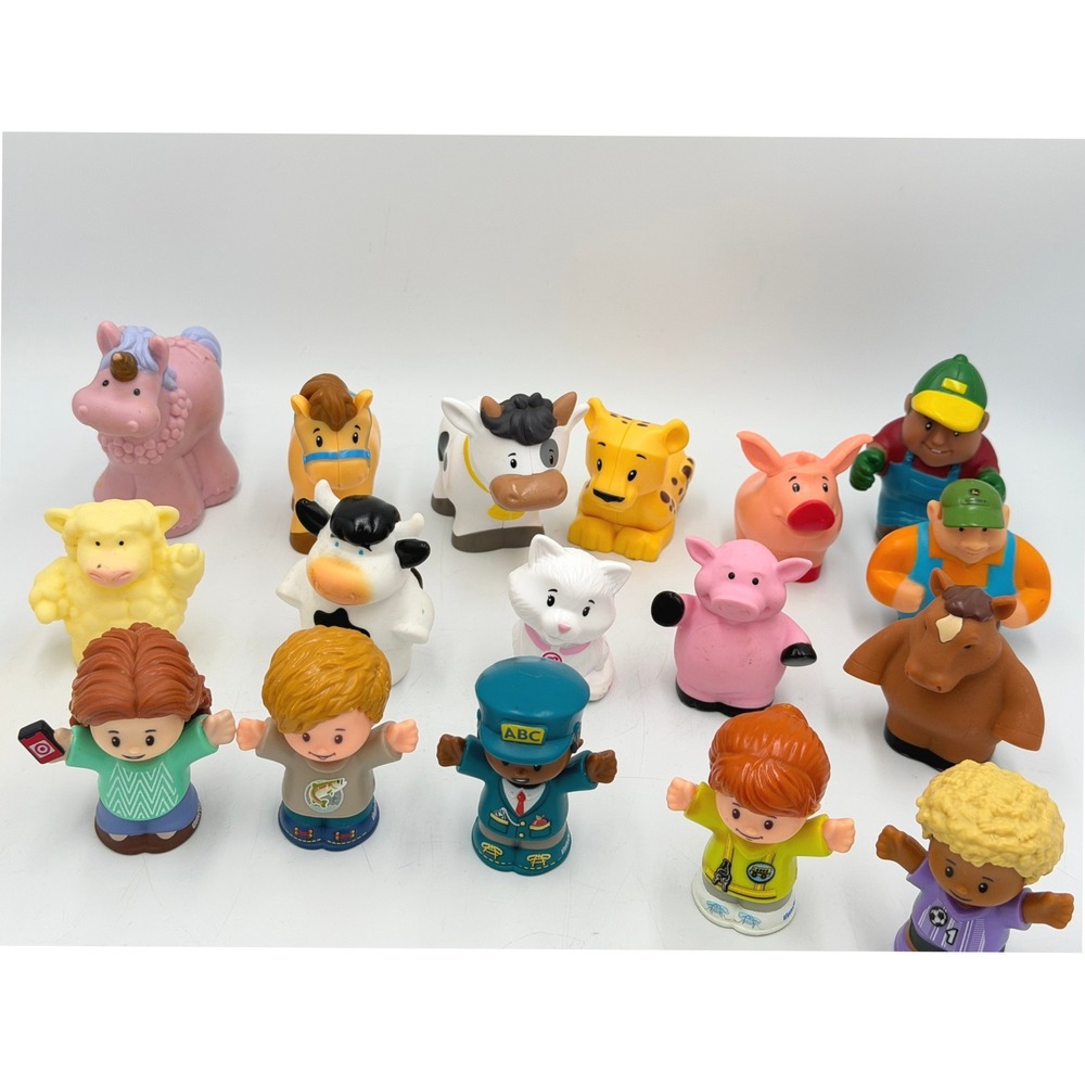 Fisher-Price Little People 17pc Figure Lot Farm Zoo Animals People Unicorn Hay